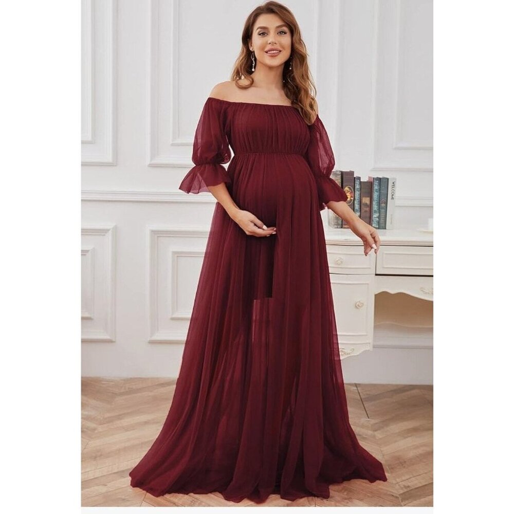 Ever Pretty Red Burgendy Long Tulle Dress Size 6 Bridesmaid Photoshoot